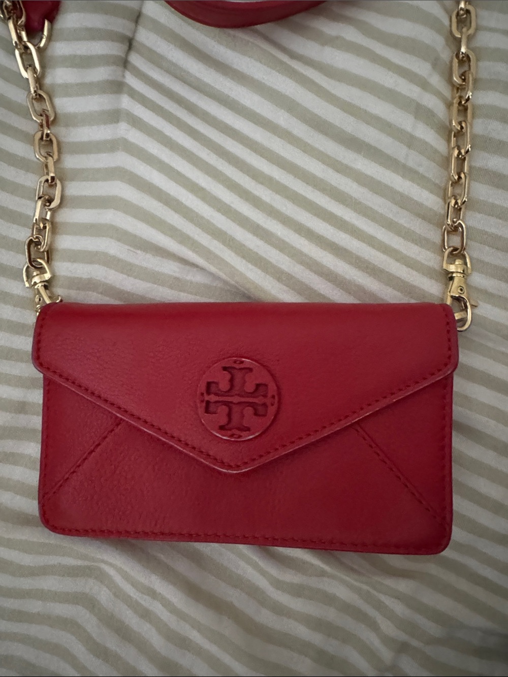 Tory Burch Red Leather Envelope Chain Crossbody